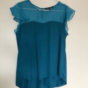 Sheer top Blouse with ruffled cutoff sleeves